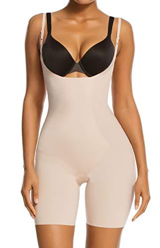 SHAPERX Tummy Control Shapewear for Women Seamless Colombianas Faja Bodysuit Open Bust Mid-Thigh Body Shaper Shorts