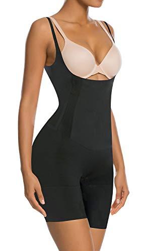 SHAPERX Tummy Control Shapewear for Women Seamless Colombianas Faja Bodysuit Open Bust Mid-Thigh Body Shaper Shorts