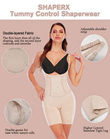 SHAPERX Tummy Control Shapewear for Women Seamless Colombianas Faja Bodysuit Open Bust Mid-Thigh Body Shaper Shorts