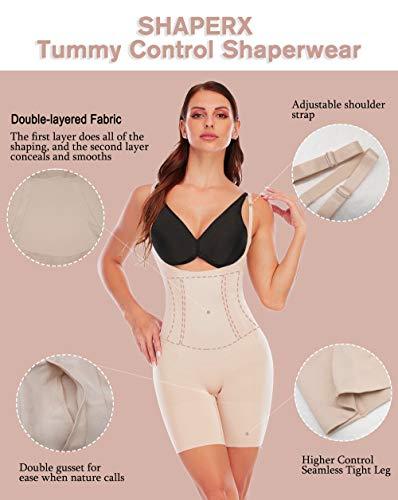 SHAPERX Tummy Control Shapewear for Women Seamless Colombianas Faja Bodysuit Open Bust Mid-Thigh Body Shaper Shorts