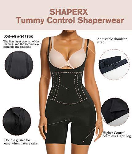 SHAPERX Tummy Control Shapewear for Women Seamless Colombianas Faja Bodysuit Open Bust Mid-Thigh Body Shaper Shorts